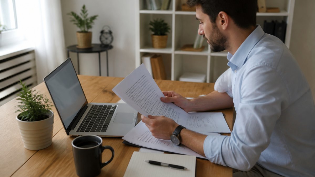 Person arbeitet am Laptop im Homeoffice und prüft Unterlagen für die LLC in USA gründen Strategie.